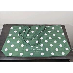Kate Spade Reusable Large XL Green White Polka Dot Shopper Tote Foldable Bag NEW